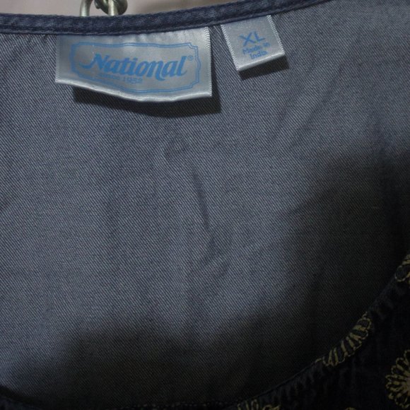 National Since 1952 Embroidered Casual Blue House Dress Size Extra Large - Picture 3 of 5